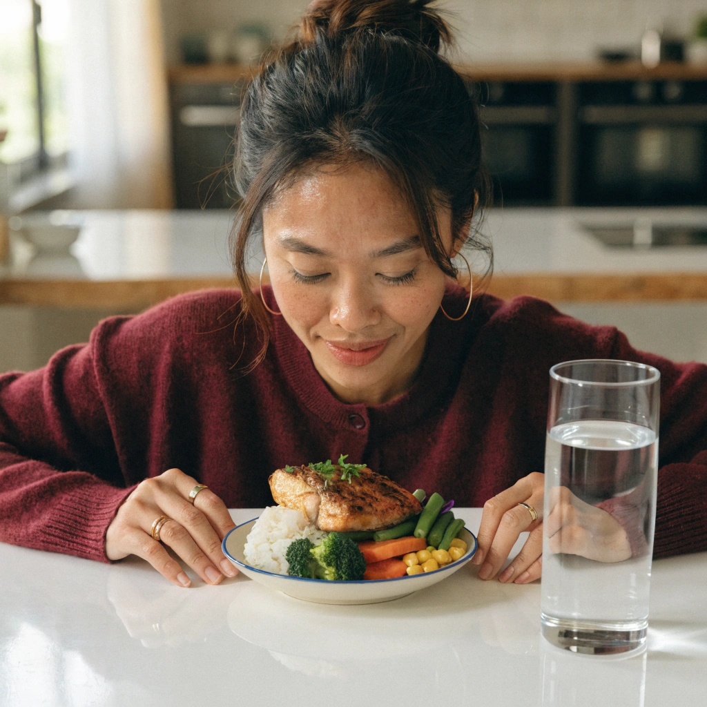 Woman experiencing reduced appetite during retatrutide treatment